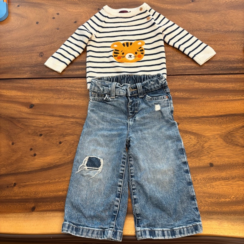 Tiger Sweater and Denim Jeans Bundle - 18M